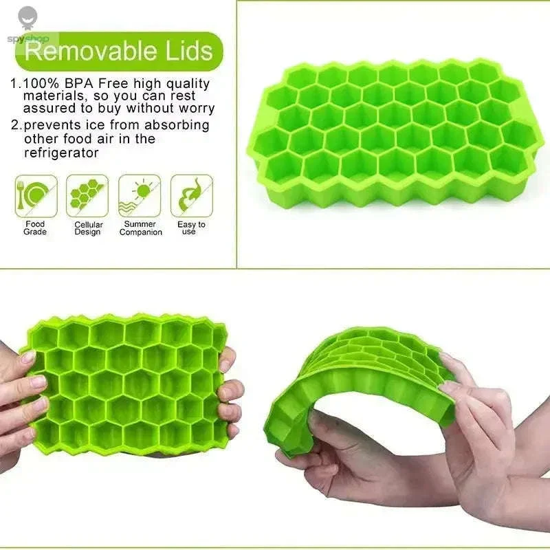 Honeycomb Ice Cube Tray with 37 Cavities and Lids - Image 4