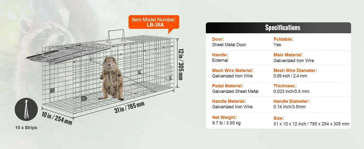 Humane Live Animal Cage Trap Folding Metal Trap with Handle - Image 14