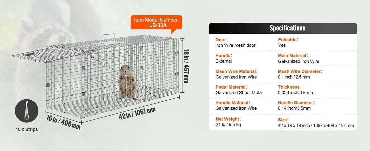 Humane Live Animal Cage Trap Folding Metal Trap with Handle - Image 15