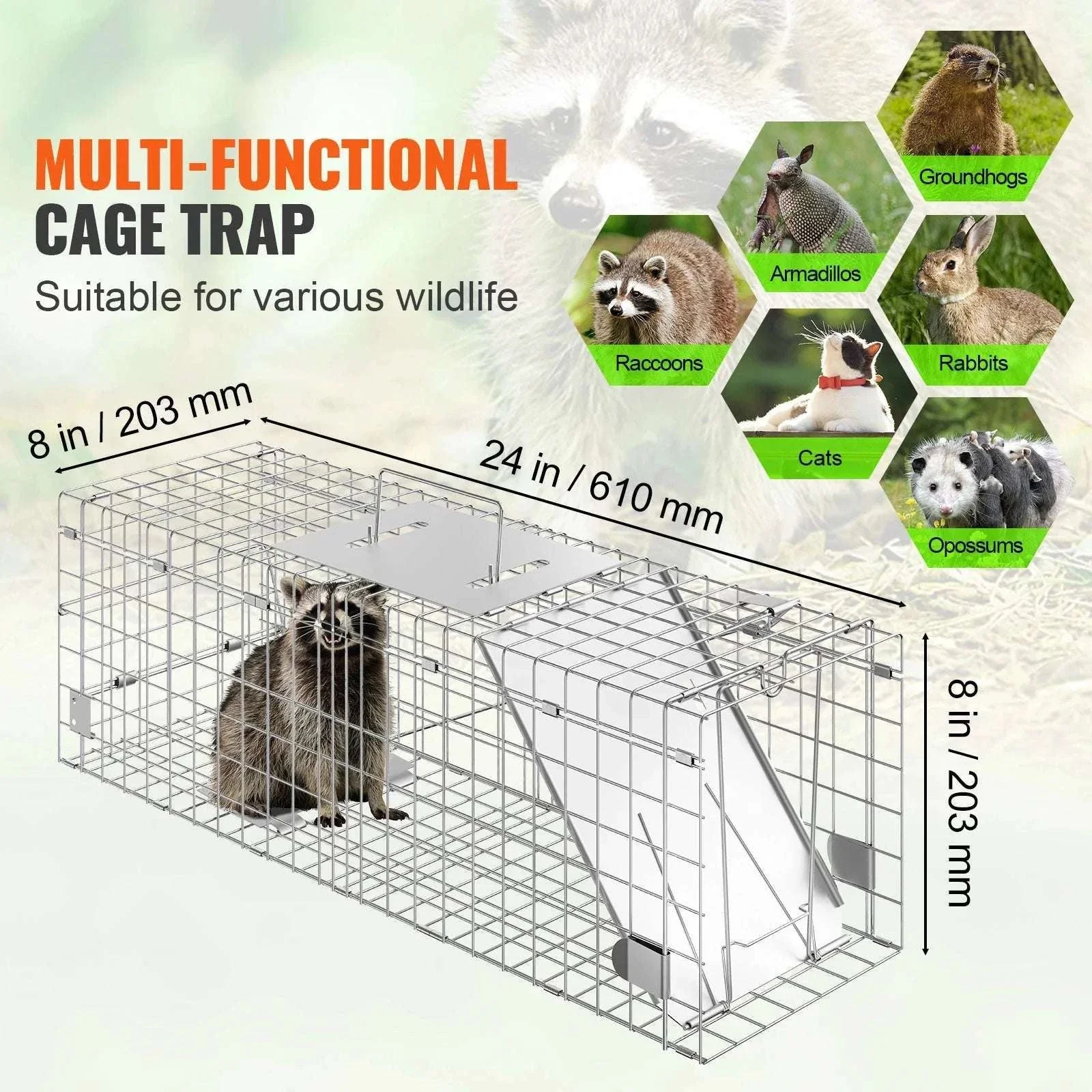 Humane Live Animal Cage Trap Folding Metal Trap with Handle - Image 2