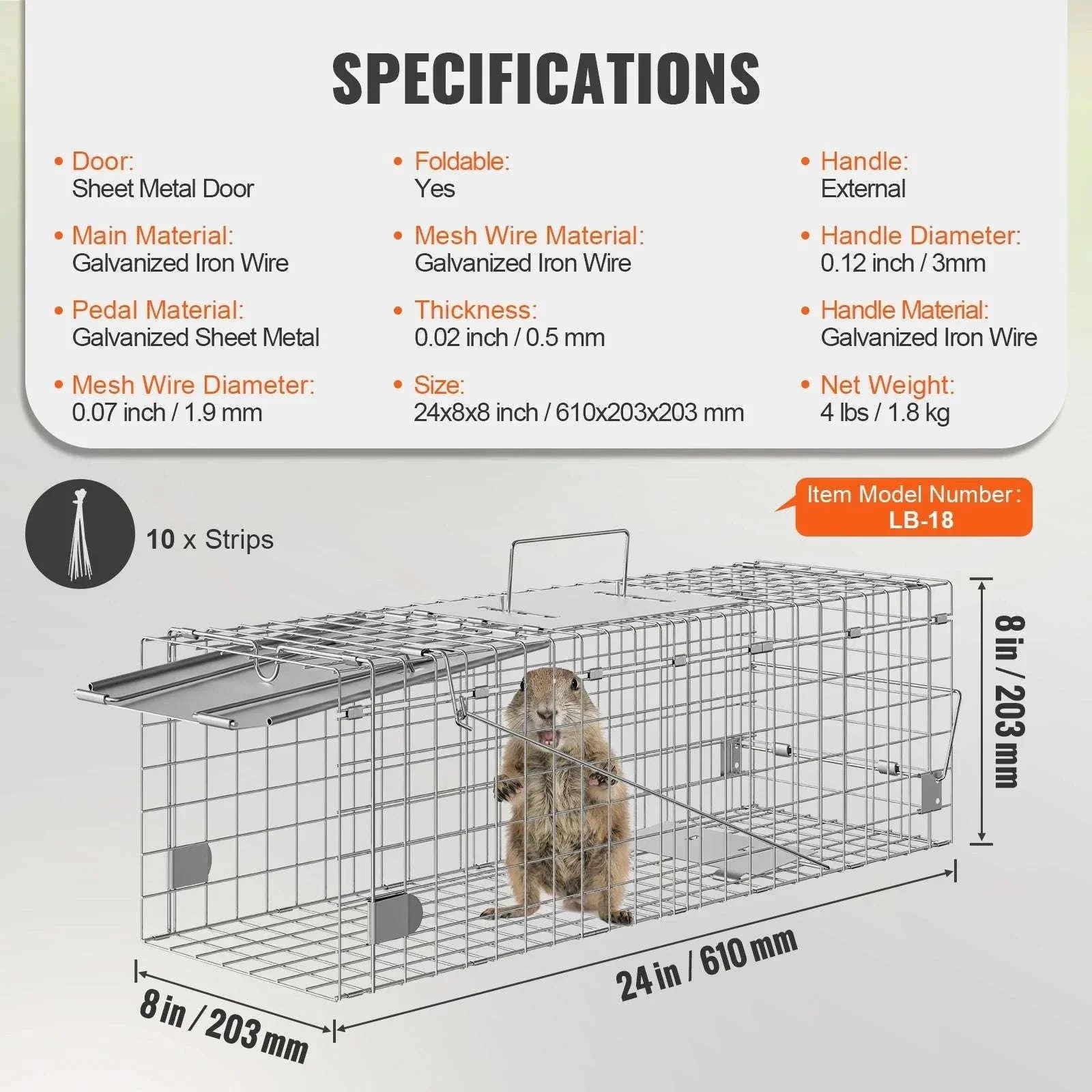 Humane Live Animal Cage Trap Folding Metal Trap with Handle - Image 20