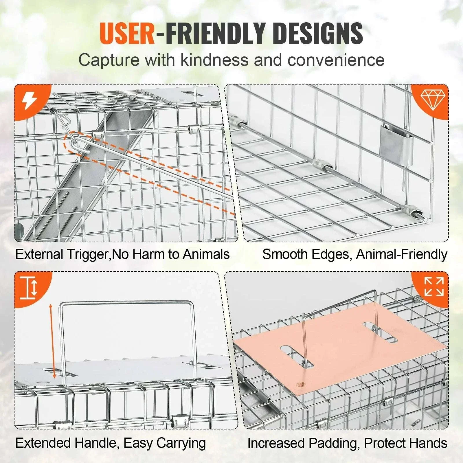 Humane Live Animal Cage Trap Folding Metal Trap with Handle - Image 3
