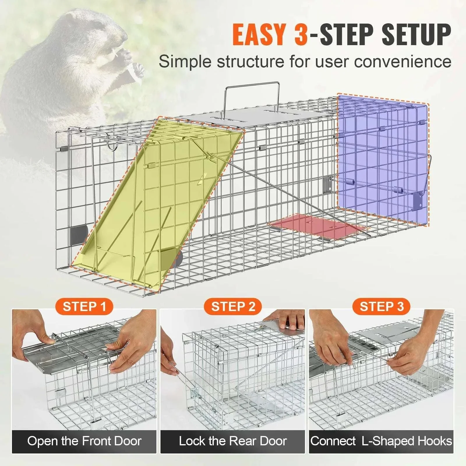 Humane Live Animal Cage Trap Folding Metal Trap with Handle - Image 5
