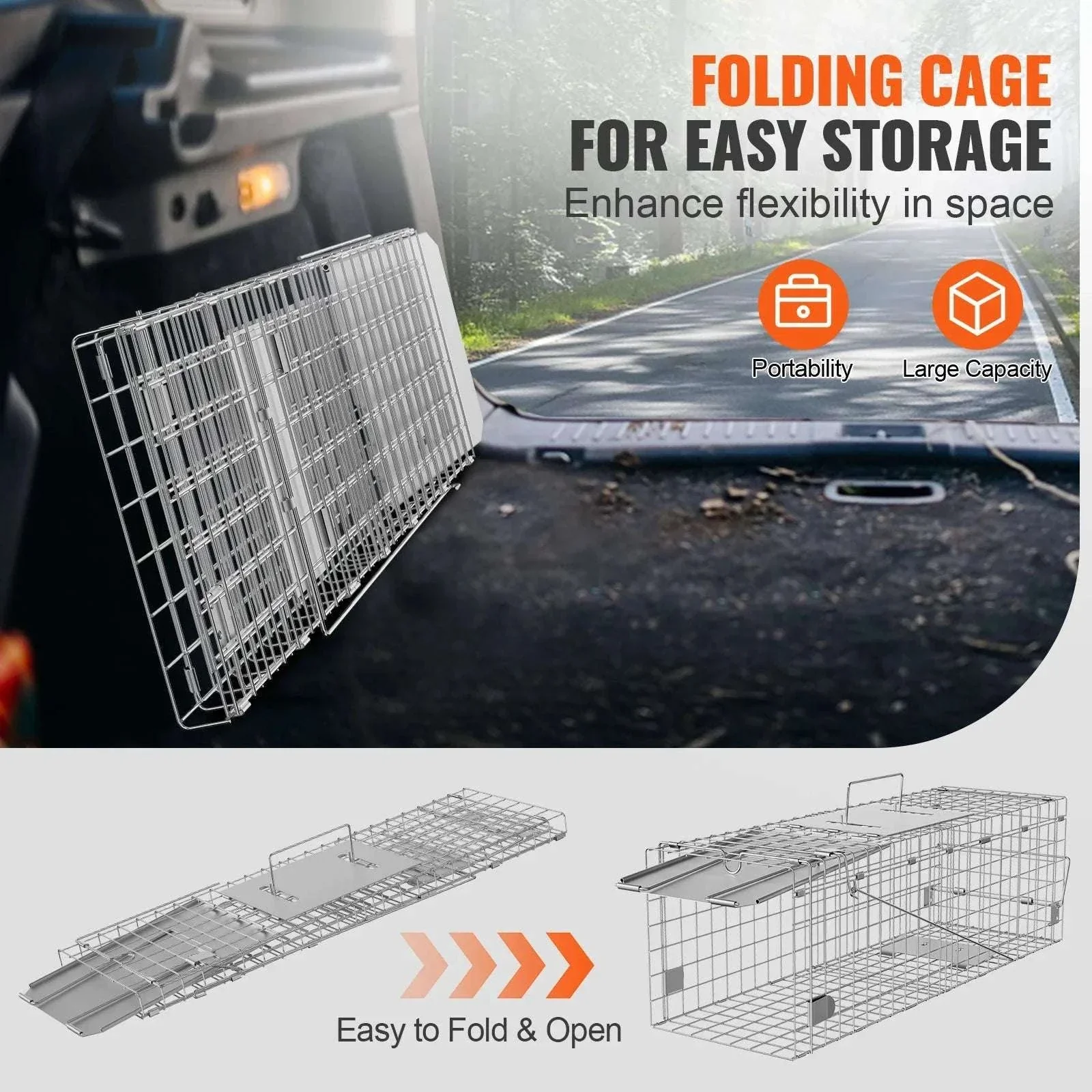 Humane Live Animal Cage Trap Folding Metal Trap with Handle - Image 6