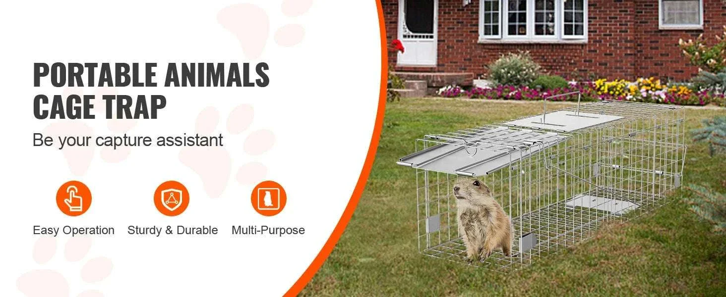 Humane Live Animal Cage Trap Folding Metal Trap with Handle - Image 8