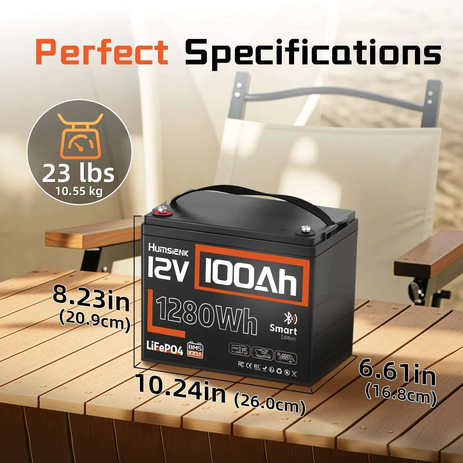 12V 100Ah LiFePO4 Battery 1280Wh with Bluetooth & 100A BMS - Image 6