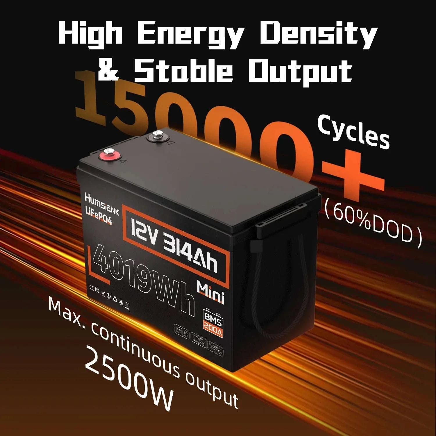 Humsienk 12V LiFePO4 Battery for Solar, RV, Marine Use - Image 2