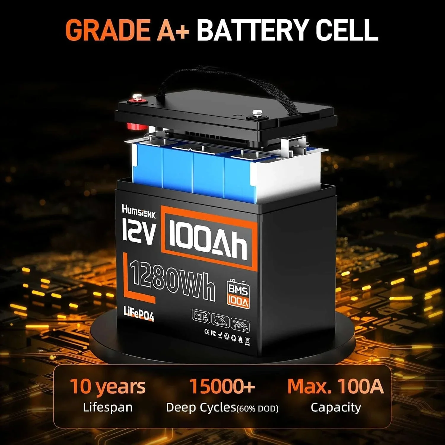 Humsienk 12V LiFePO4 Battery for Solar, RV, Marine Use - Image 5