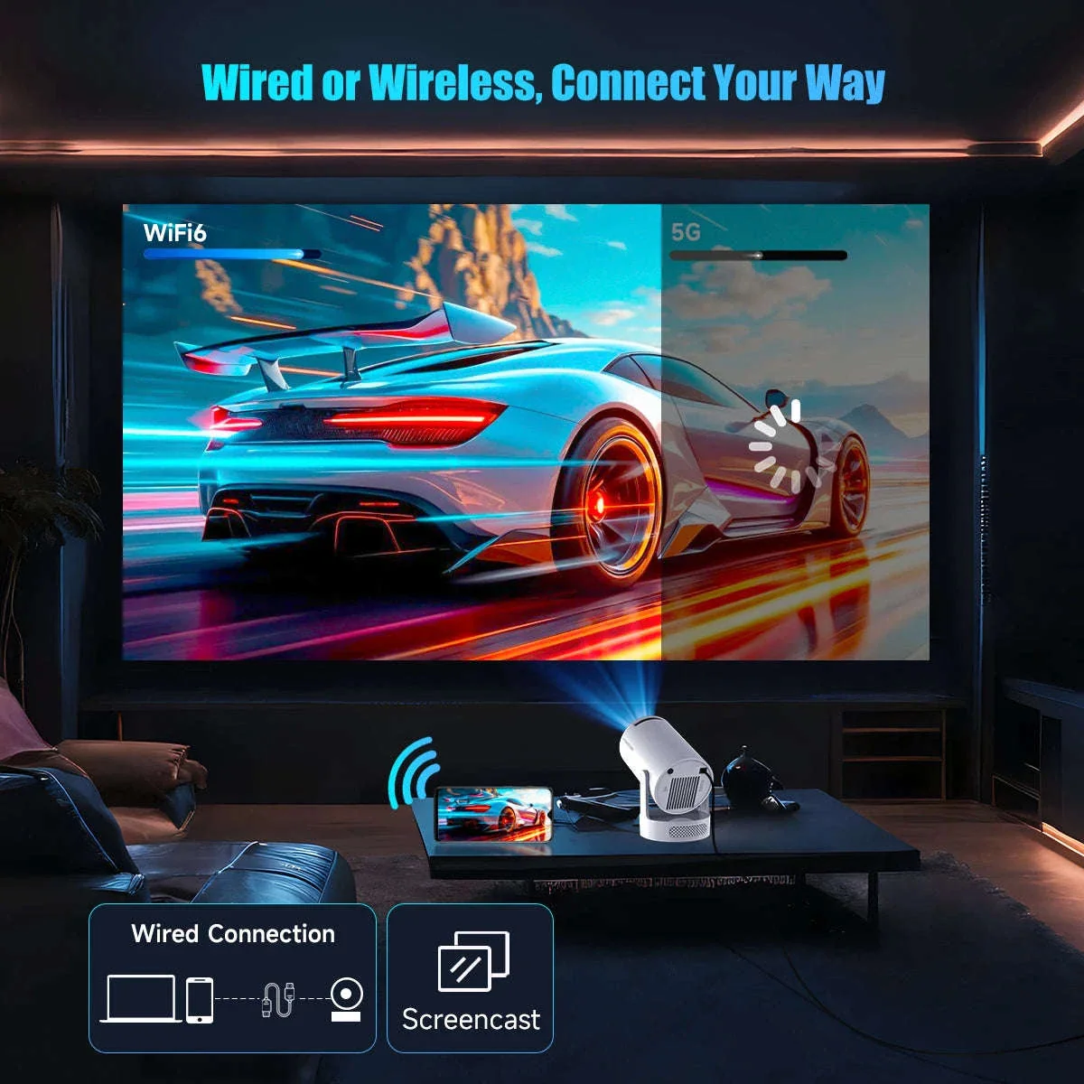 HY300 Pro Mini Projector 720P Android WiFi 6 BT5.4 Home Theater - Image 14