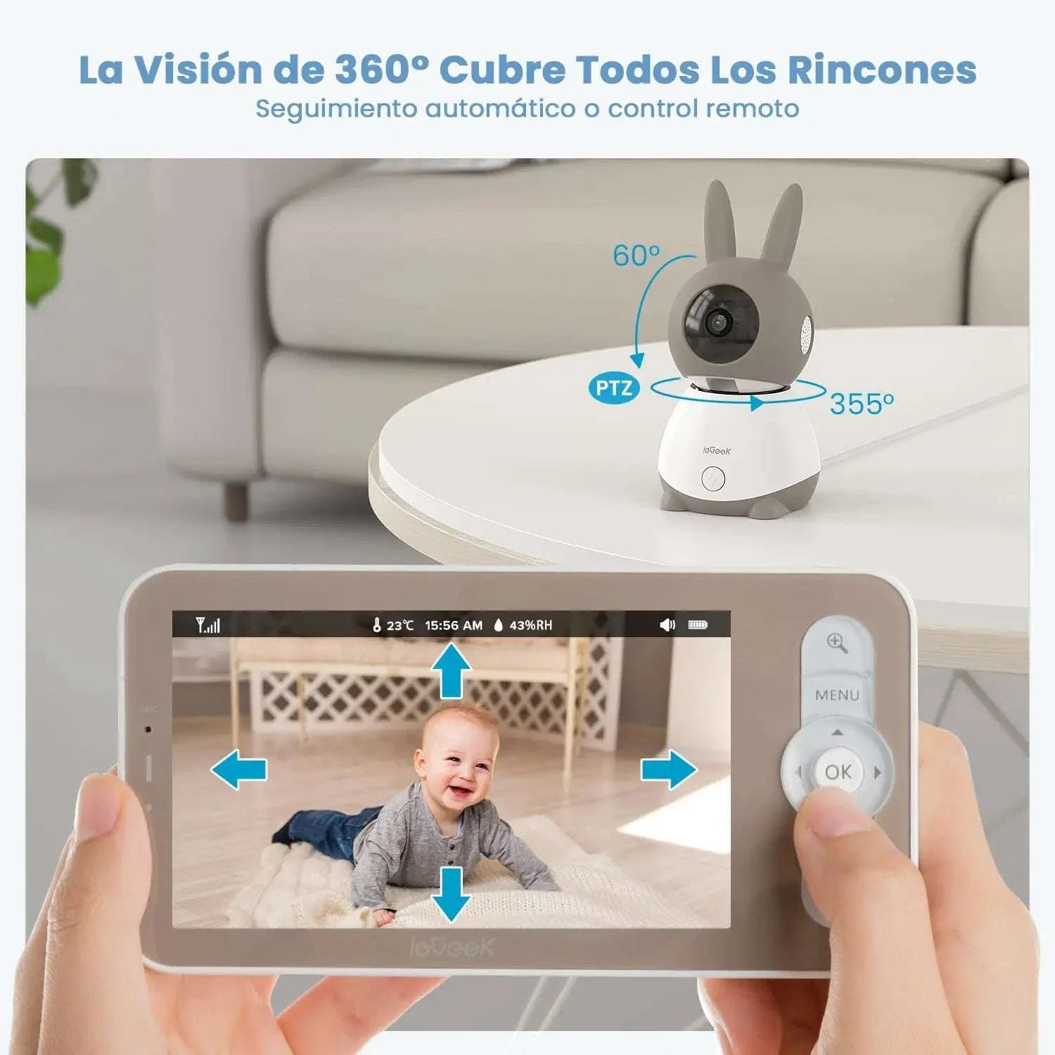 ieGeek 5" 2K Baby Monitor with 360° PTZ and Motion Alerts - Image 4