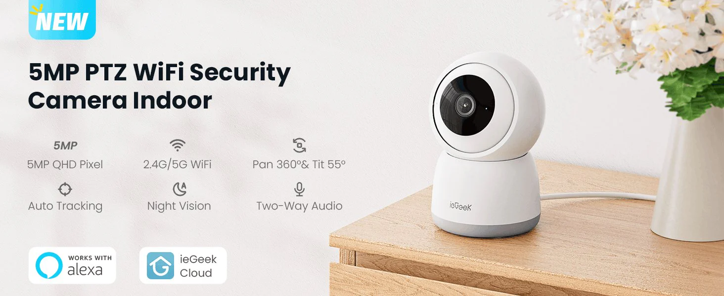 ieGeek 5MP Indoor Security Camera with 360° PTZ and Night Vision - Image 12