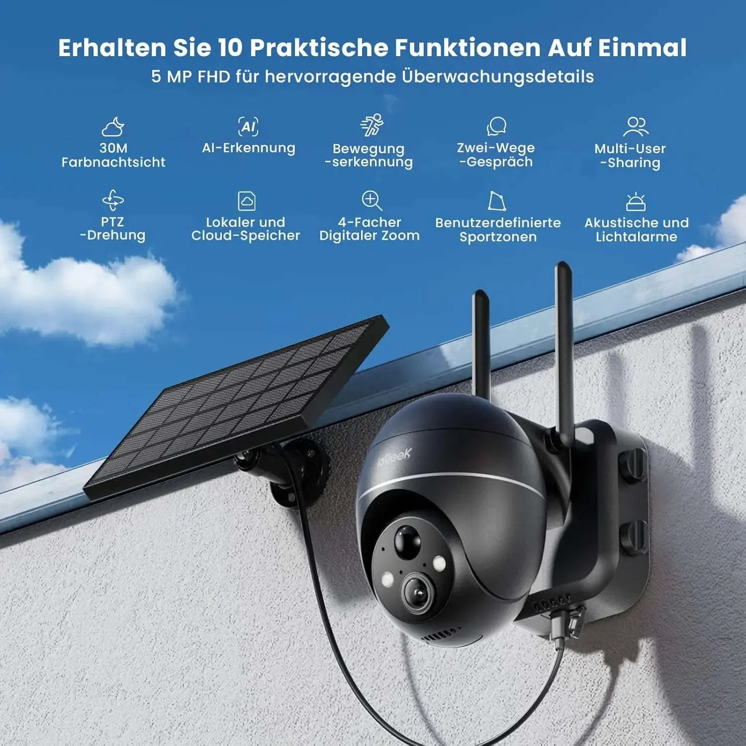 ieGeek 5MP Outdoor PTZ Security Camera with Solar Panel - Image 5