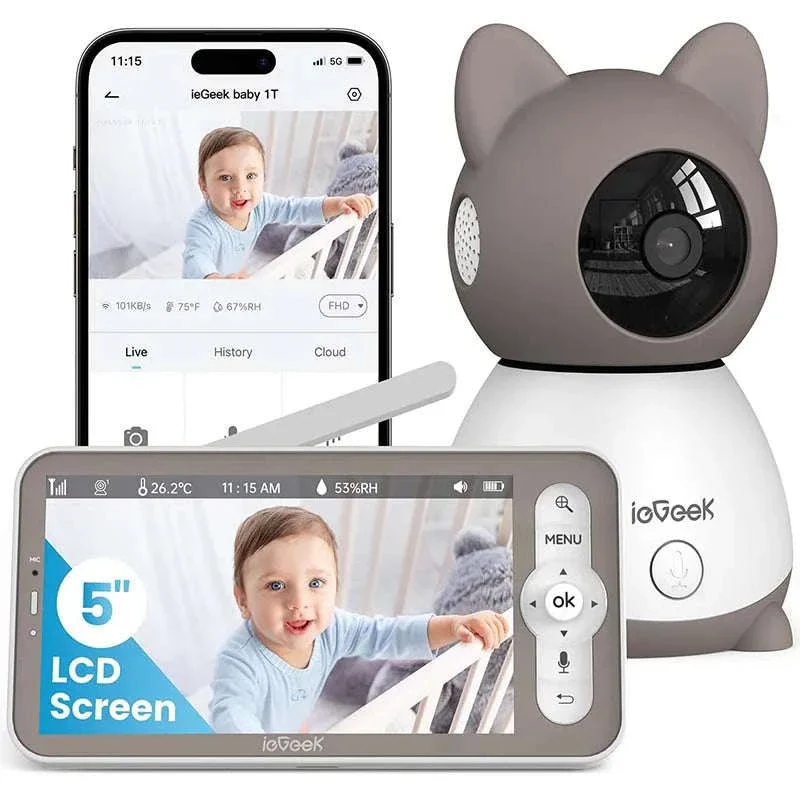 ieGeek 2K Baby Monitor with 5-Inch Screen, Night Vision
