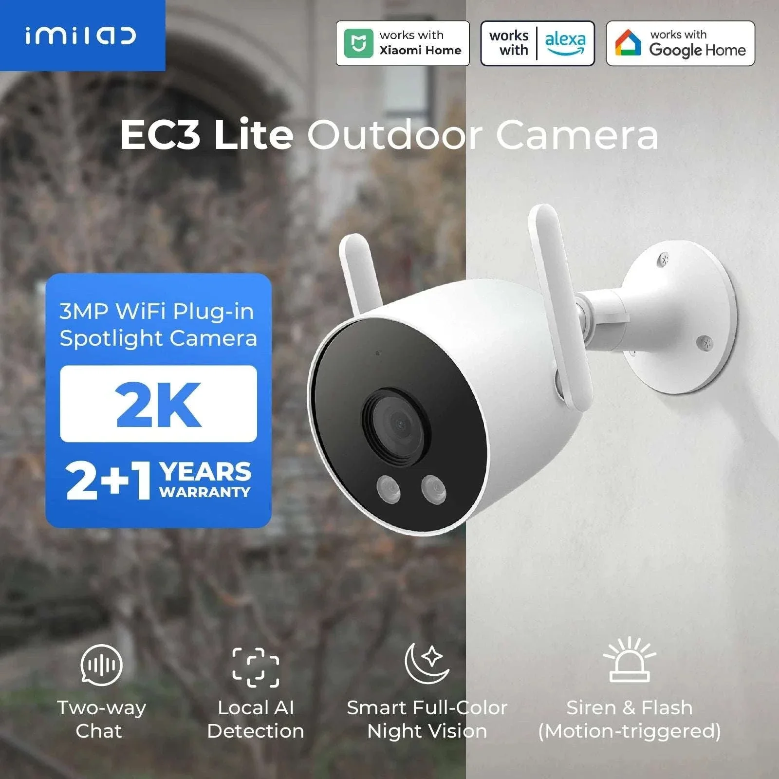 IMILAB EC3 Lite 2K Outdoor Security Camera with Siren & Night Vision