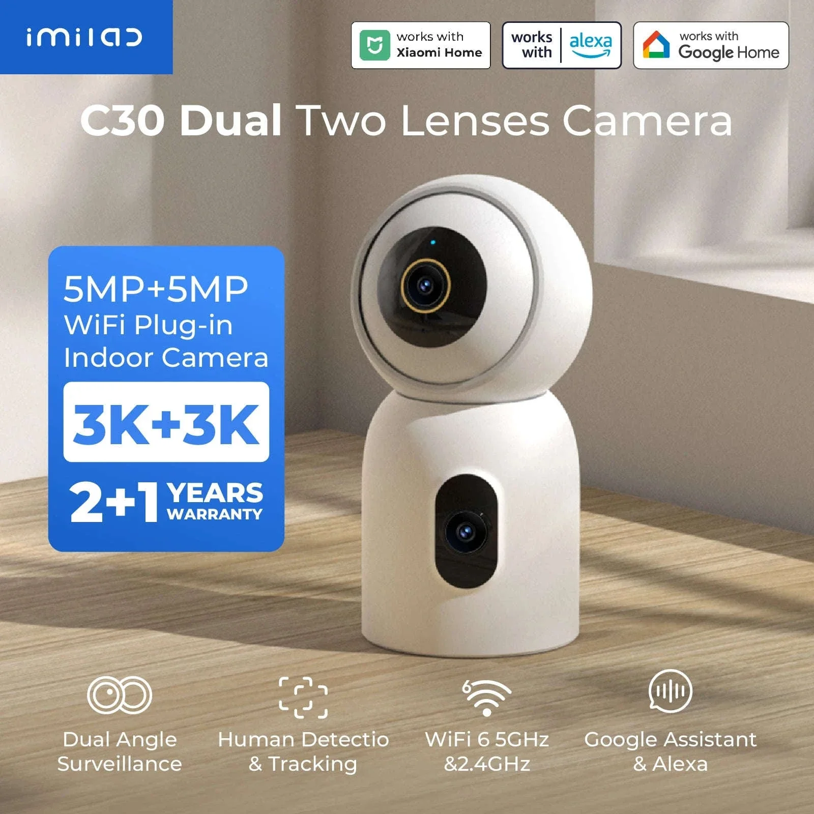 IMILAB C30 Dual 3K Indoor Security Camera with 360° Coverage