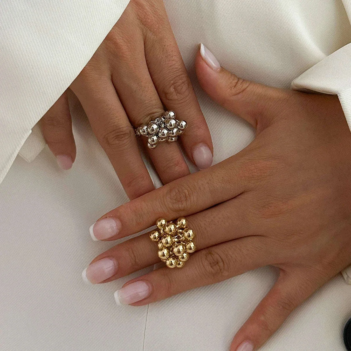 Irregular Metal Ball Ring with Adjustable Open Fit - Image 2