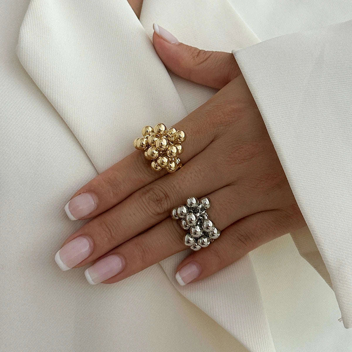 Irregular Metal Ball Ring with Adjustable Open Fit - Image 3