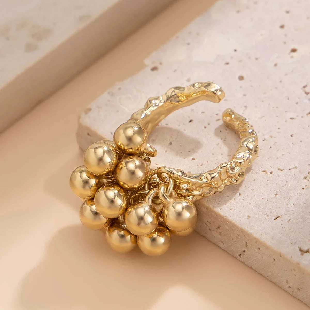 Irregular Metal Ball Ring with Adjustable Open Fit - Image 4