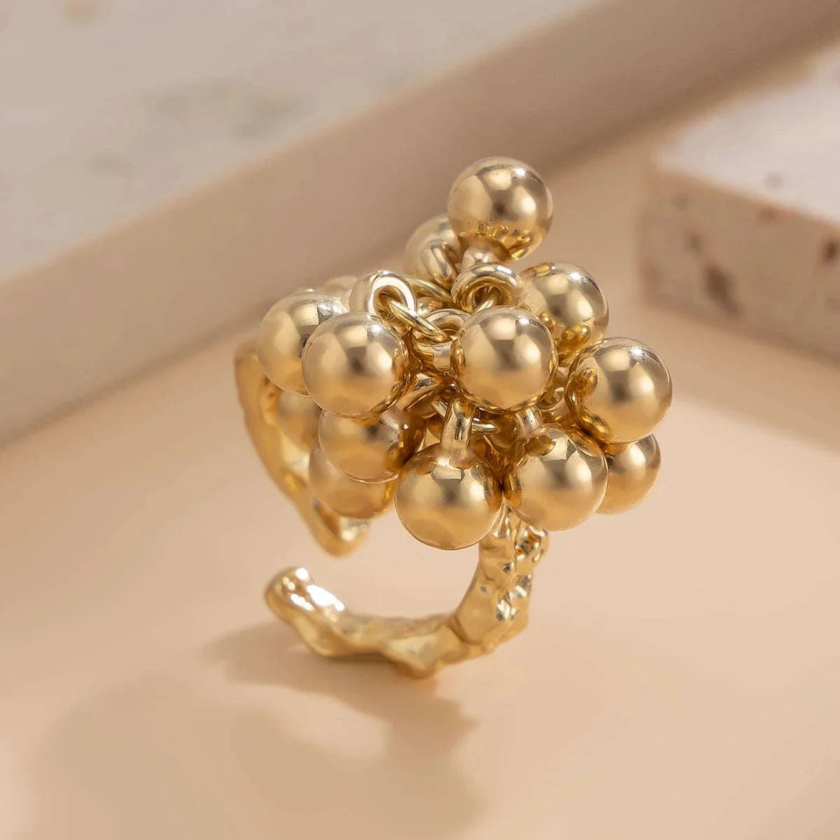 Irregular Metal Ball Ring with Adjustable Open Fit - Image 7