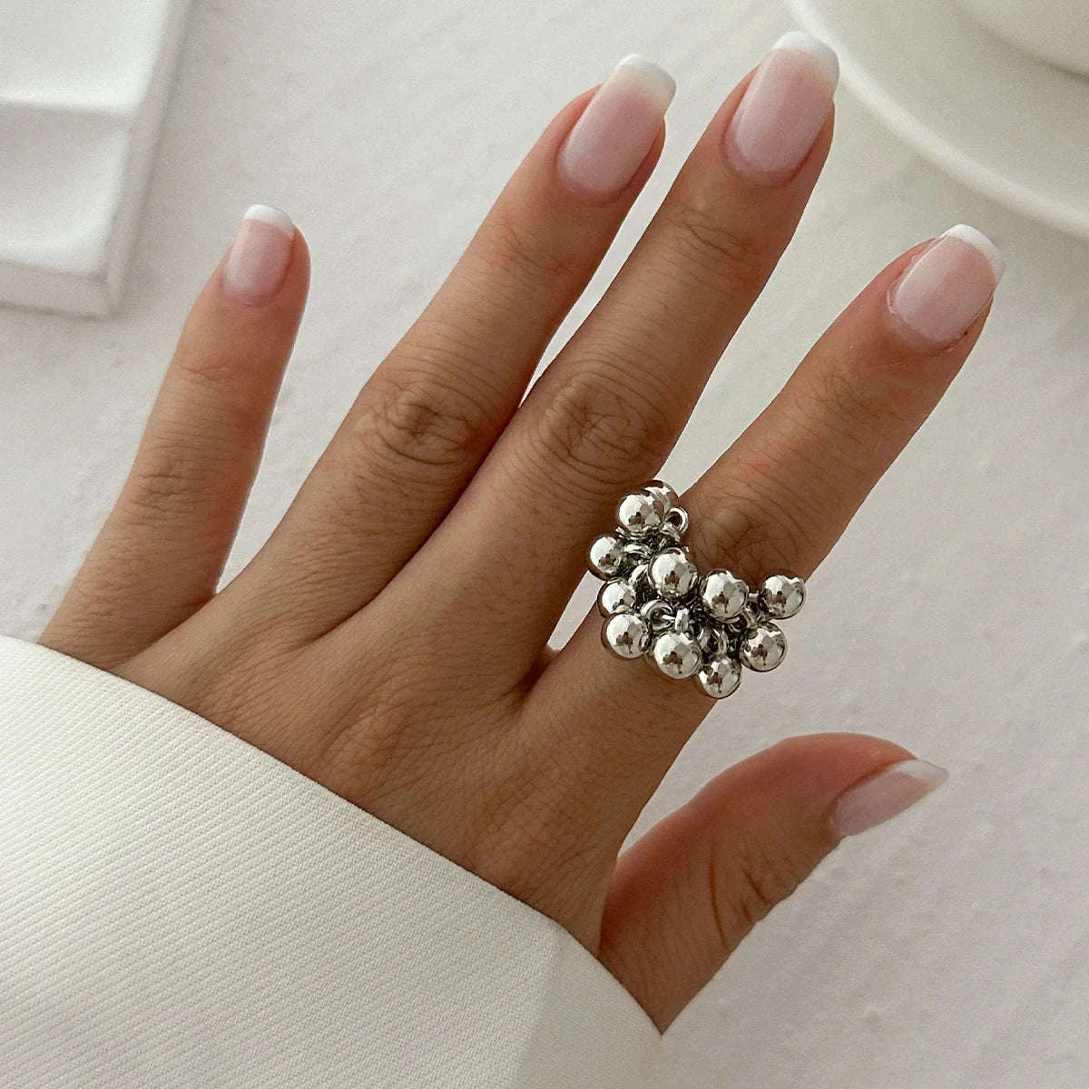 Irregular Metal Ball Ring with Adjustable Open Fit - Image 9