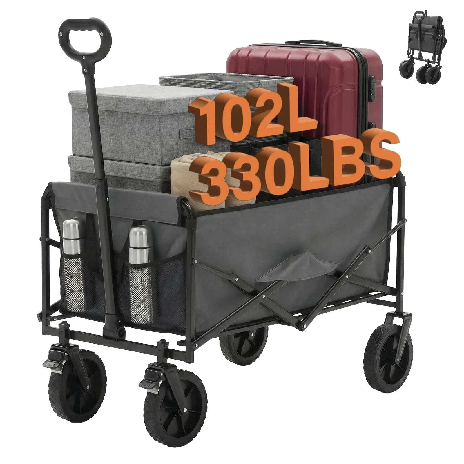 Collapsible Folding Wagon Cart with Wheels, 220 lbs Capacity - Image 12