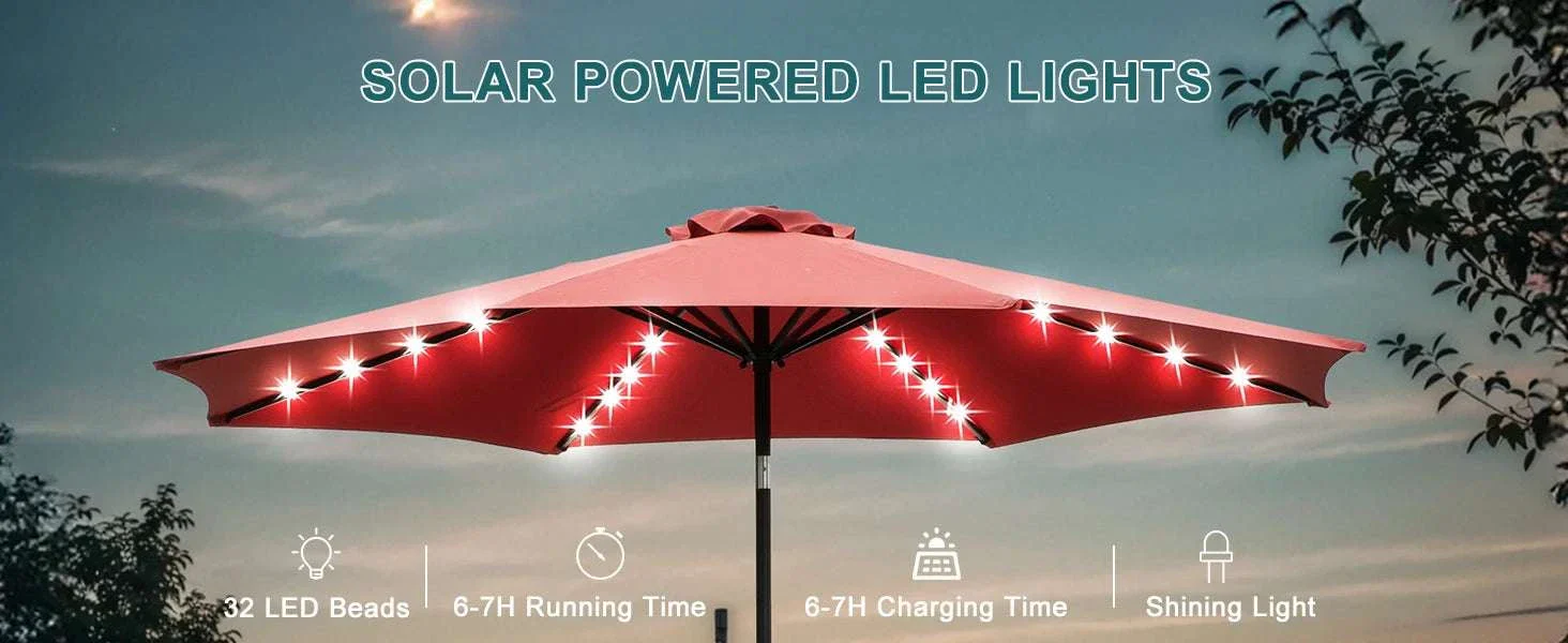 Solar LED Patio Umbrella with Tilt & Crank, 32 Lights Outdoor Shade - Image 7