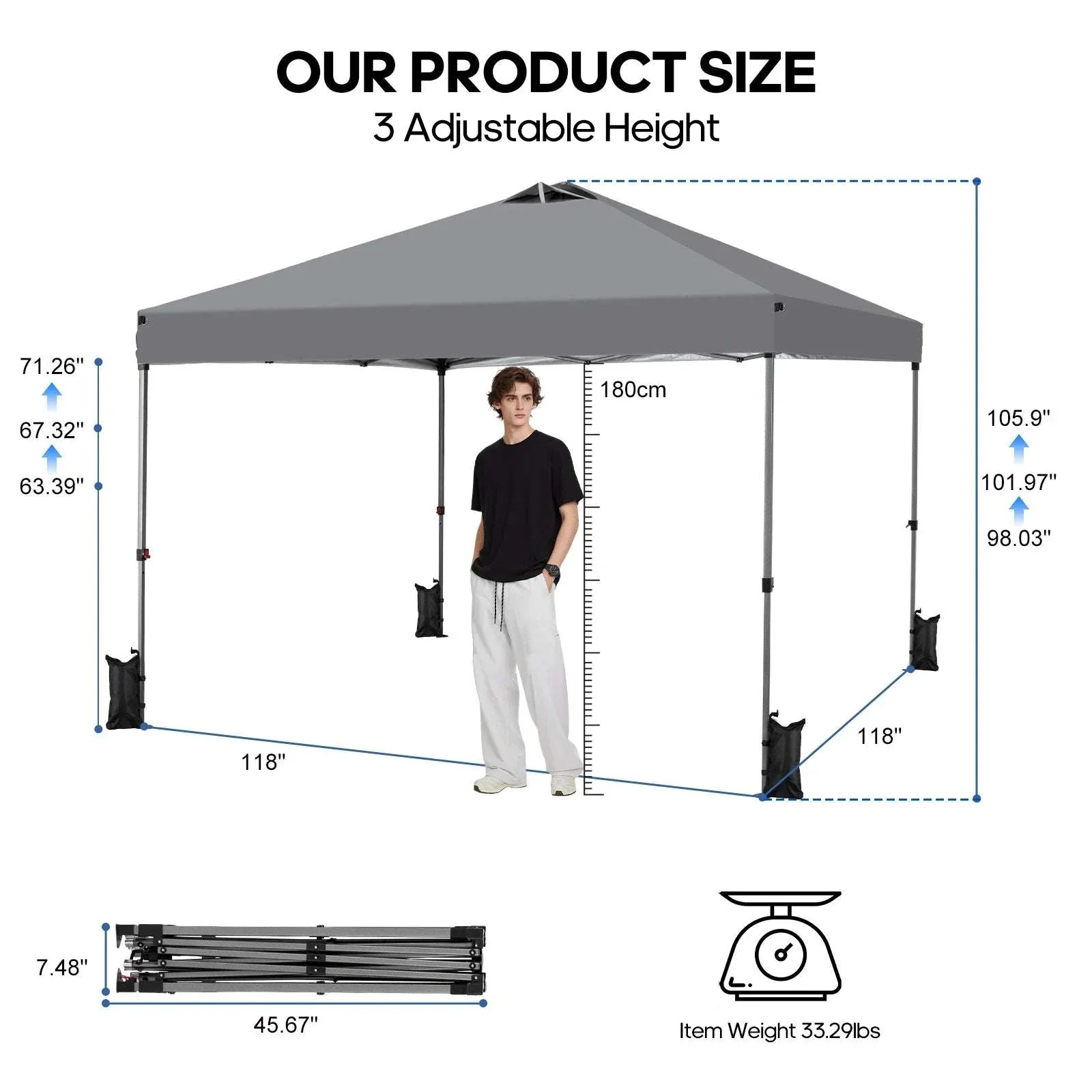 10x10ft Pop Up Canopy Tent with One-Push Setup & Carry Bag - Image 3