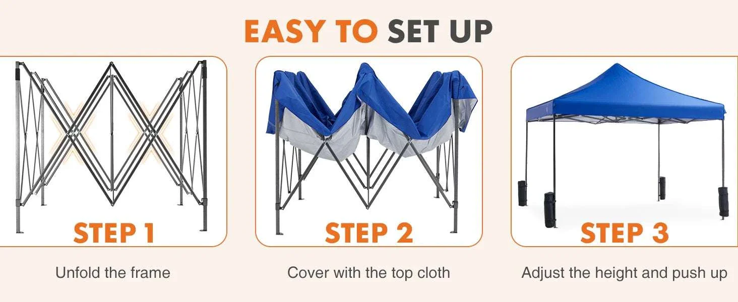 10x10ft Pop Up Canopy Tent with Adjustable Height & Shade Cover - Image 11