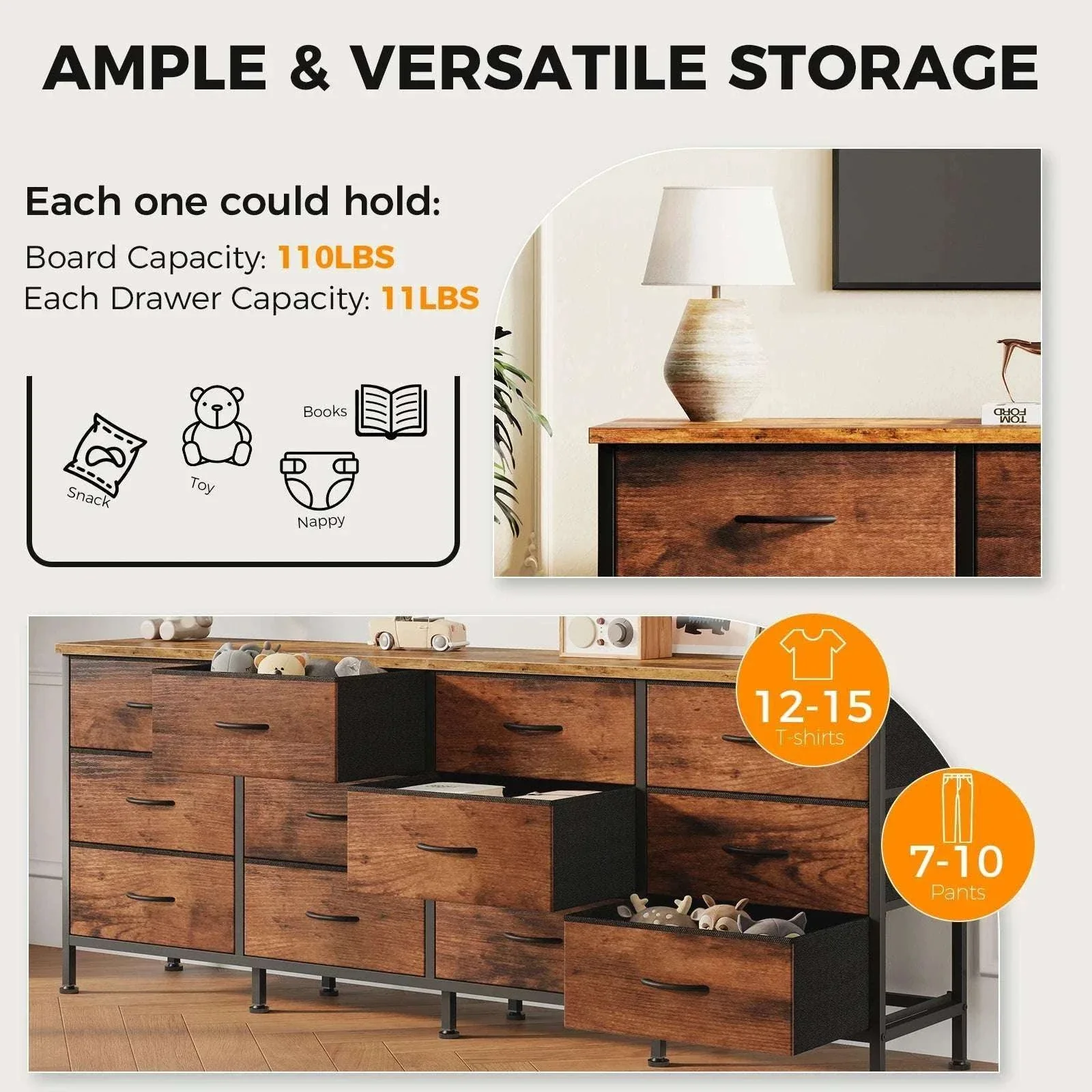 12 Drawer Fabric Storage Cabinet TV Stand with Wood Top - Image 13