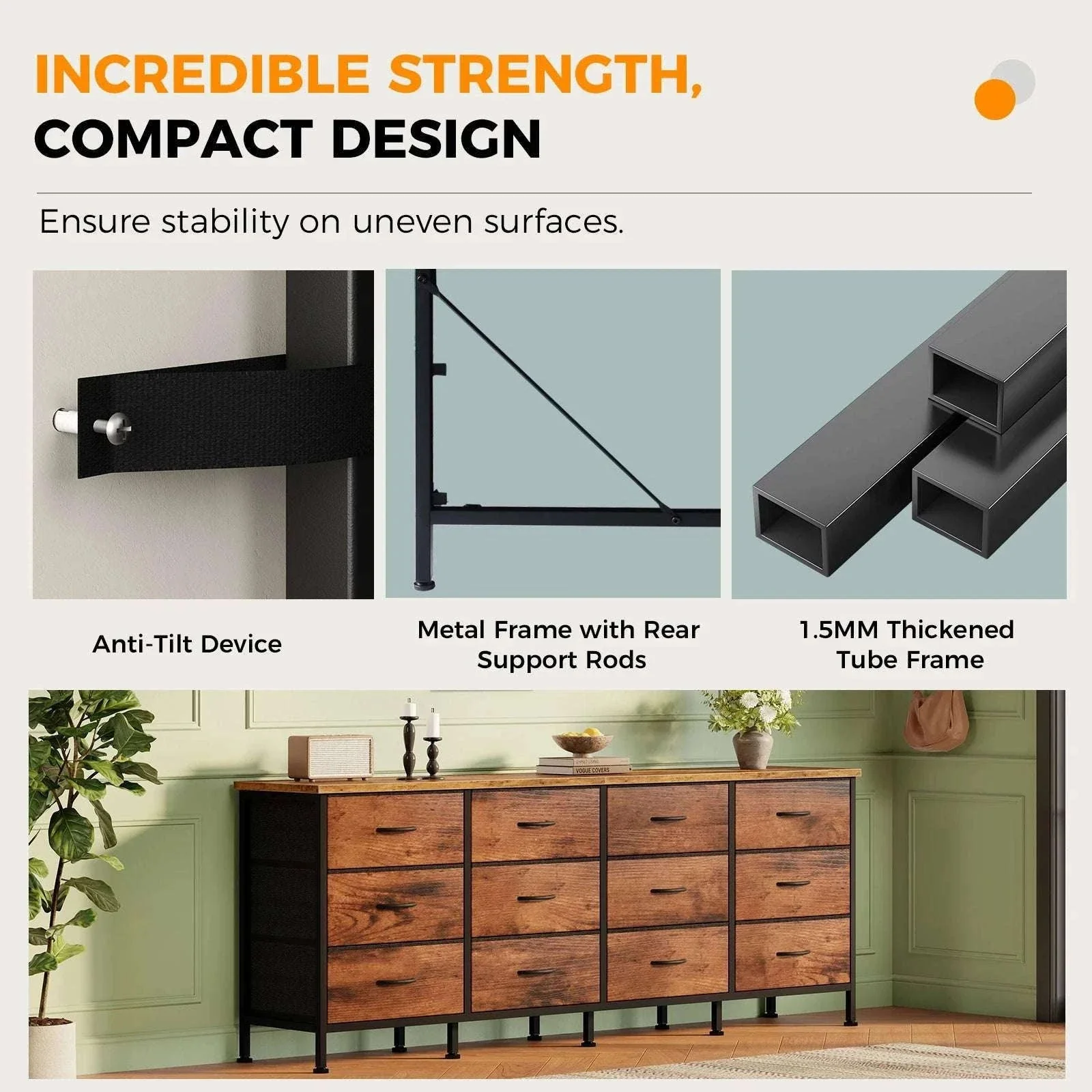 12 Drawer Fabric Storage Cabinet TV Stand with Wood Top - Image 8
