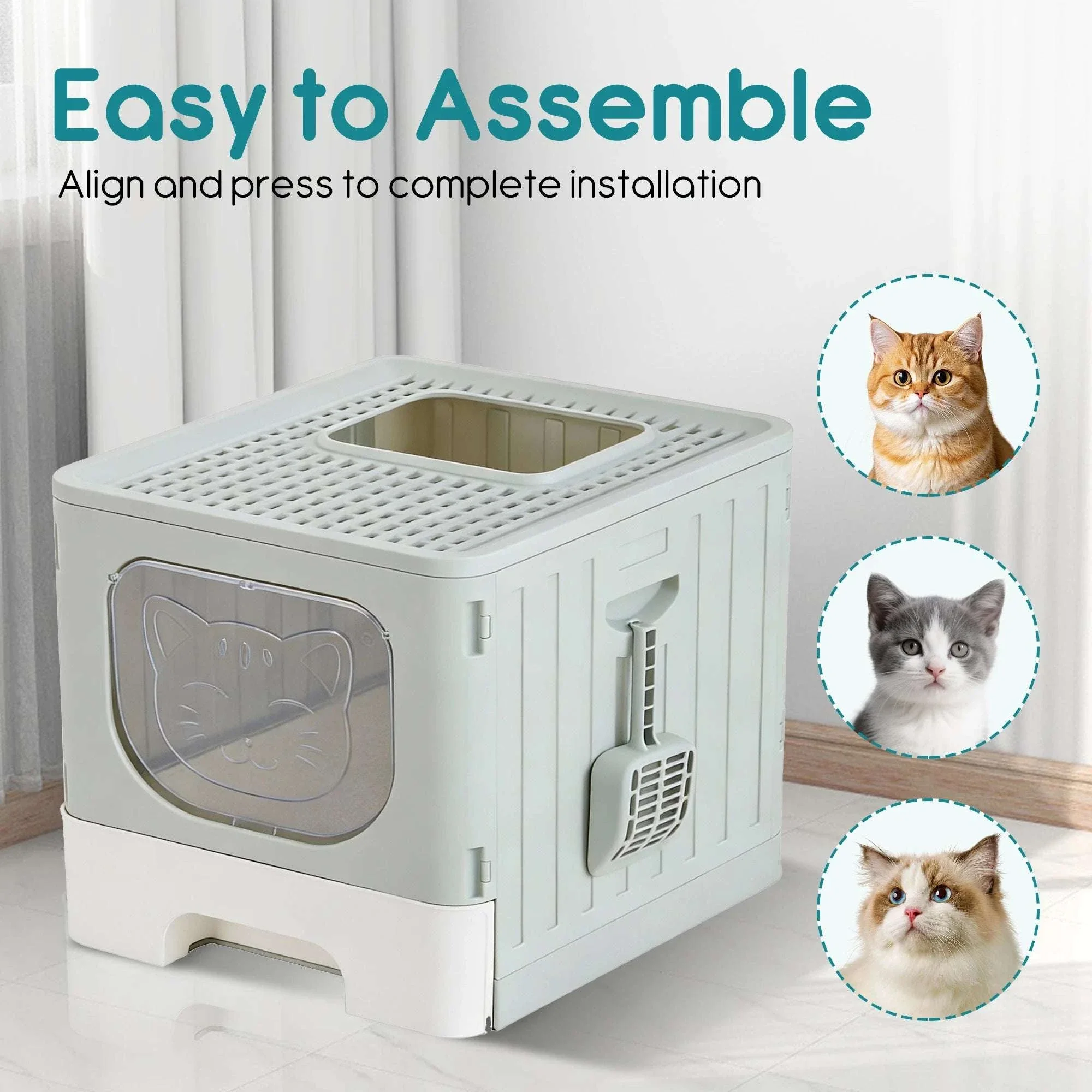 Large Covered Cat Litter Box with Lid and Scoop, 23.6" Foldable Design - Image 6