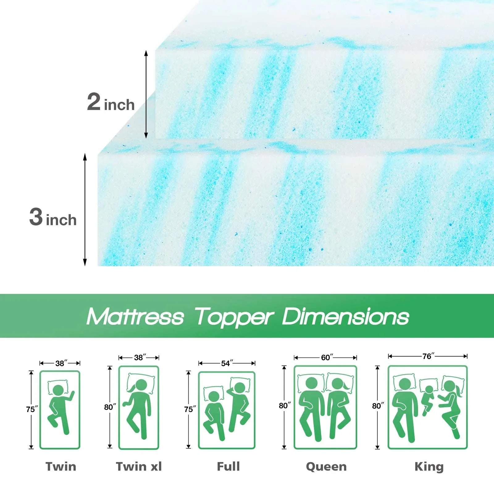Gel Memory Foam Mattress Topper Full Size 2–3 Inch Cooling Comfort - Image 16