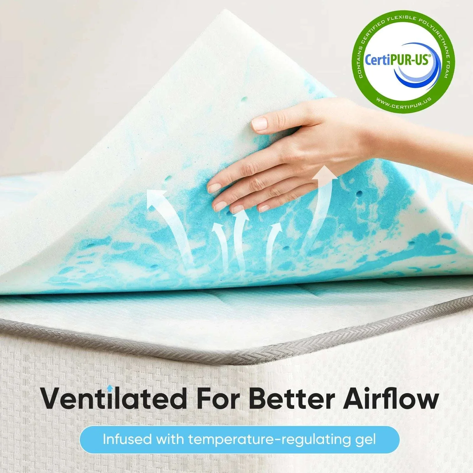 Gel Memory Foam Mattress Topper Full Size 2–3 Inch Cooling Comfort - Image 2
