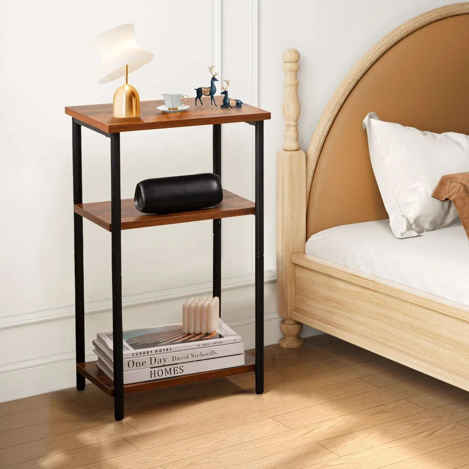3-Tier Narrow End Table with Storage & Adjustable Feet - Image 11