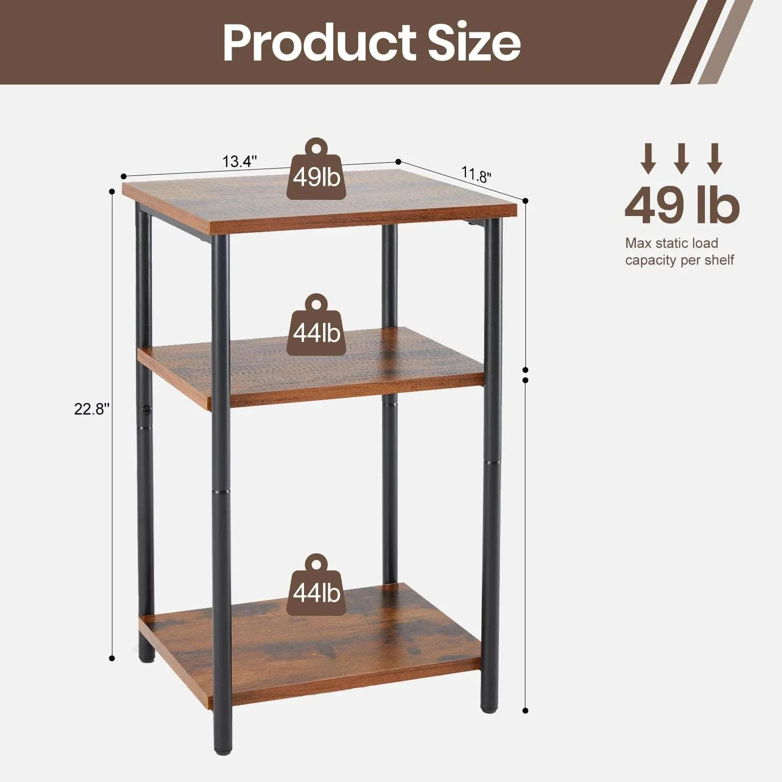 3-Tier Narrow End Table with Storage & Adjustable Feet - Image 2