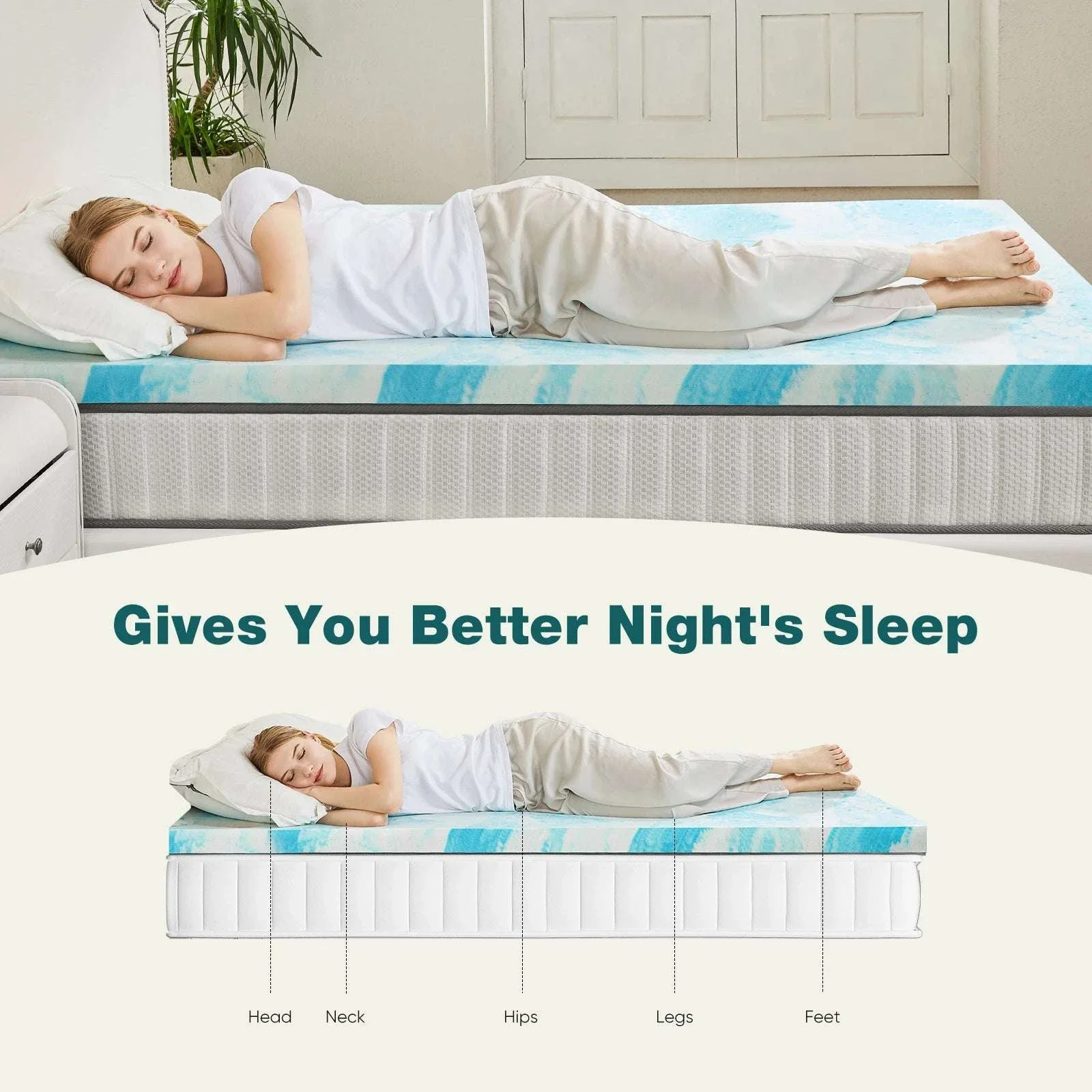 Gel Memory Foam Mattress Topper Cooling Soft Breathable Sleep Layer - Image 11