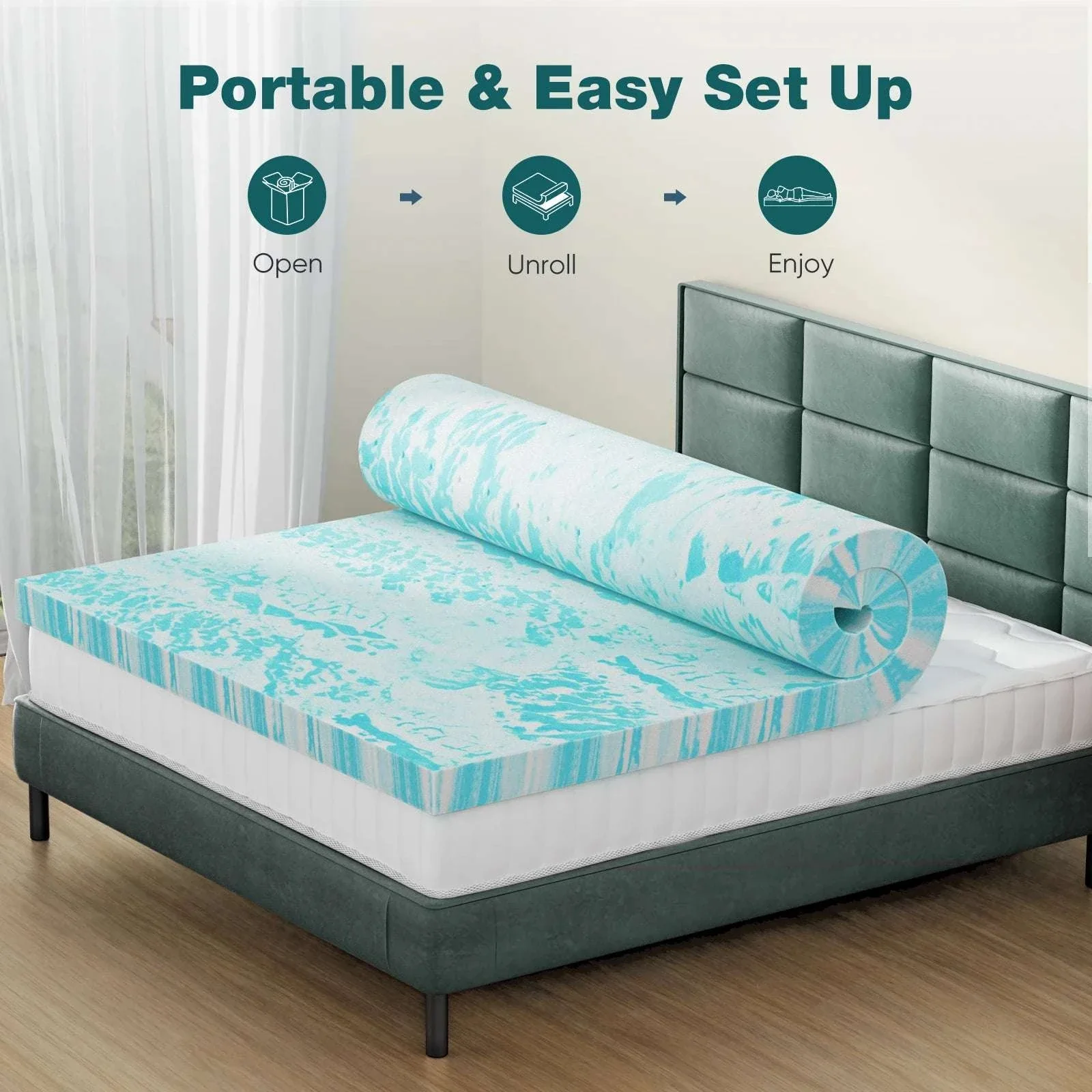Gel Memory Foam Mattress Topper Cooling Soft Breathable Sleep Layer - Image 12
