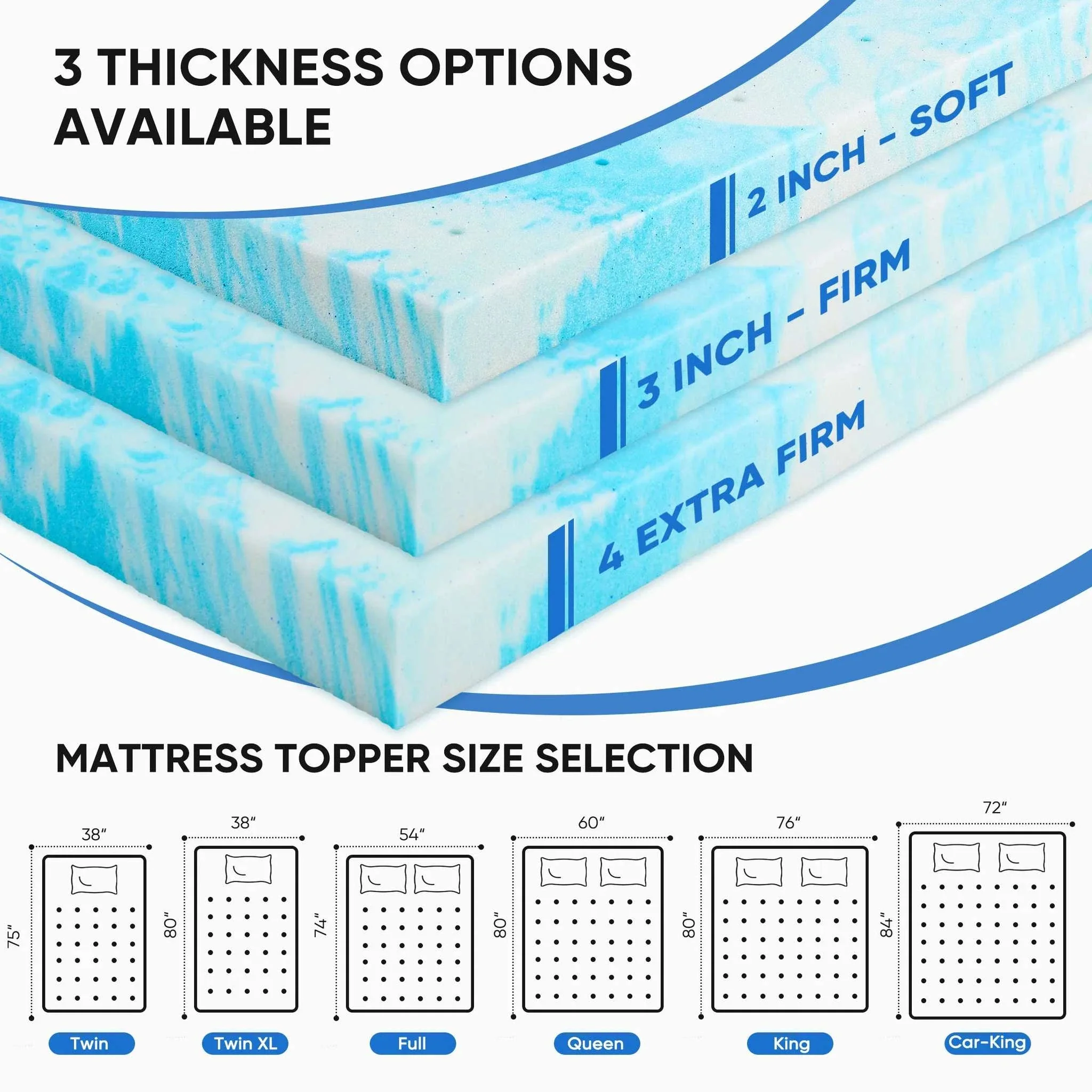 Gel Memory Foam Mattress Topper Cooling Soft Breathable Sleep Layer - Image 14