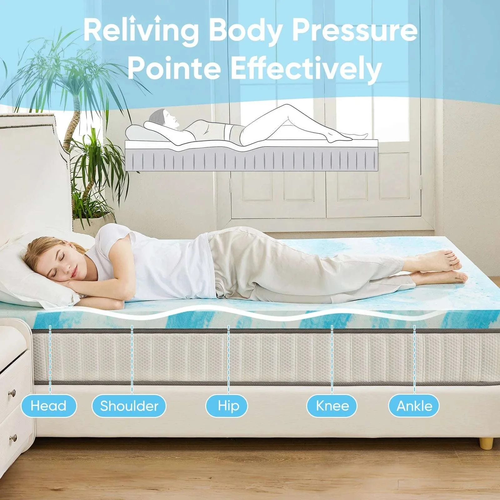 Gel Memory Foam Mattress Topper Cooling Soft Breathable Sleep Layer - Image 3