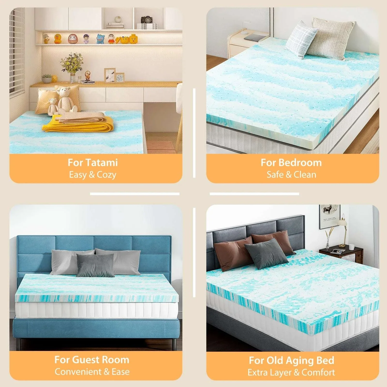 Gel Memory Foam Mattress Topper Cooling Soft Breathable Sleep Layer - Image 5