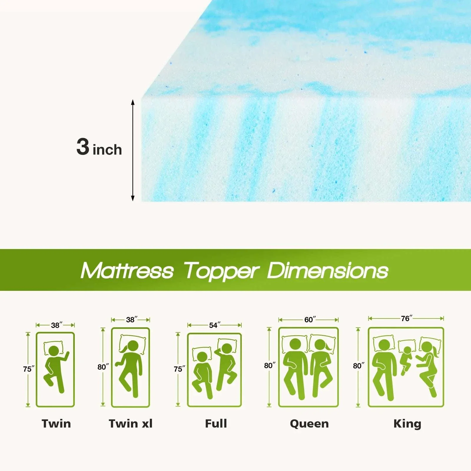 Memory Foam Gel Cooling Mattress Topper 2-4 Inch Soft Breathable Comfort - Image 11