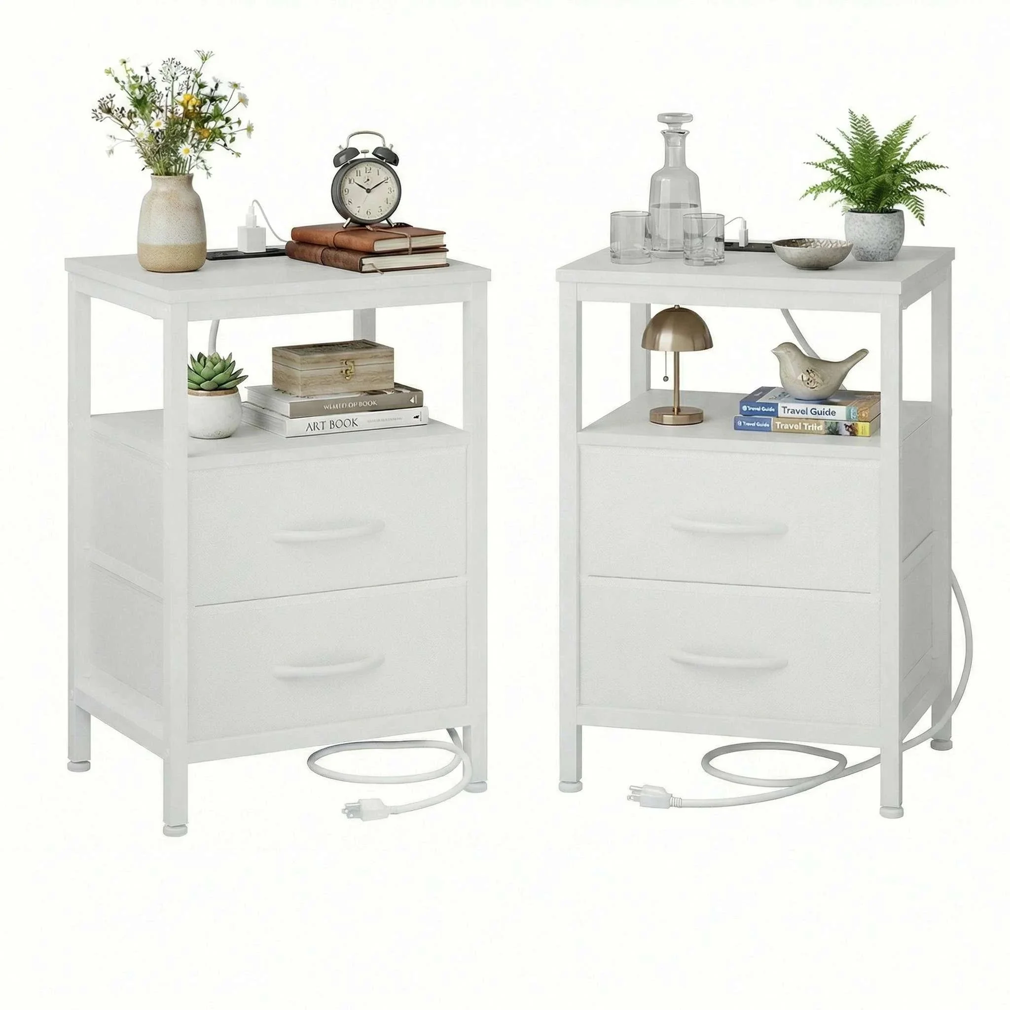 Nightstands Set of 2 with USB Ports and Fabric Drawers Storage - Image 10
