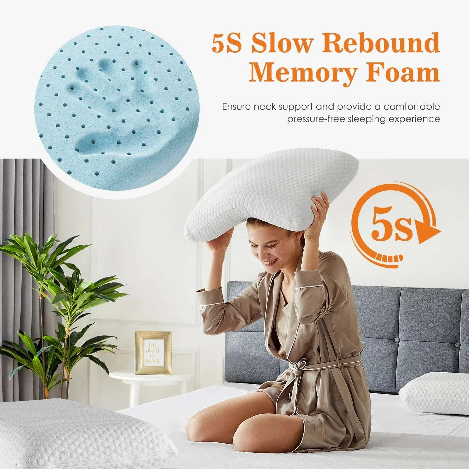 Memory Foam Neck Pillows Set of 2 with Cooling Ventilated Design - Image 16