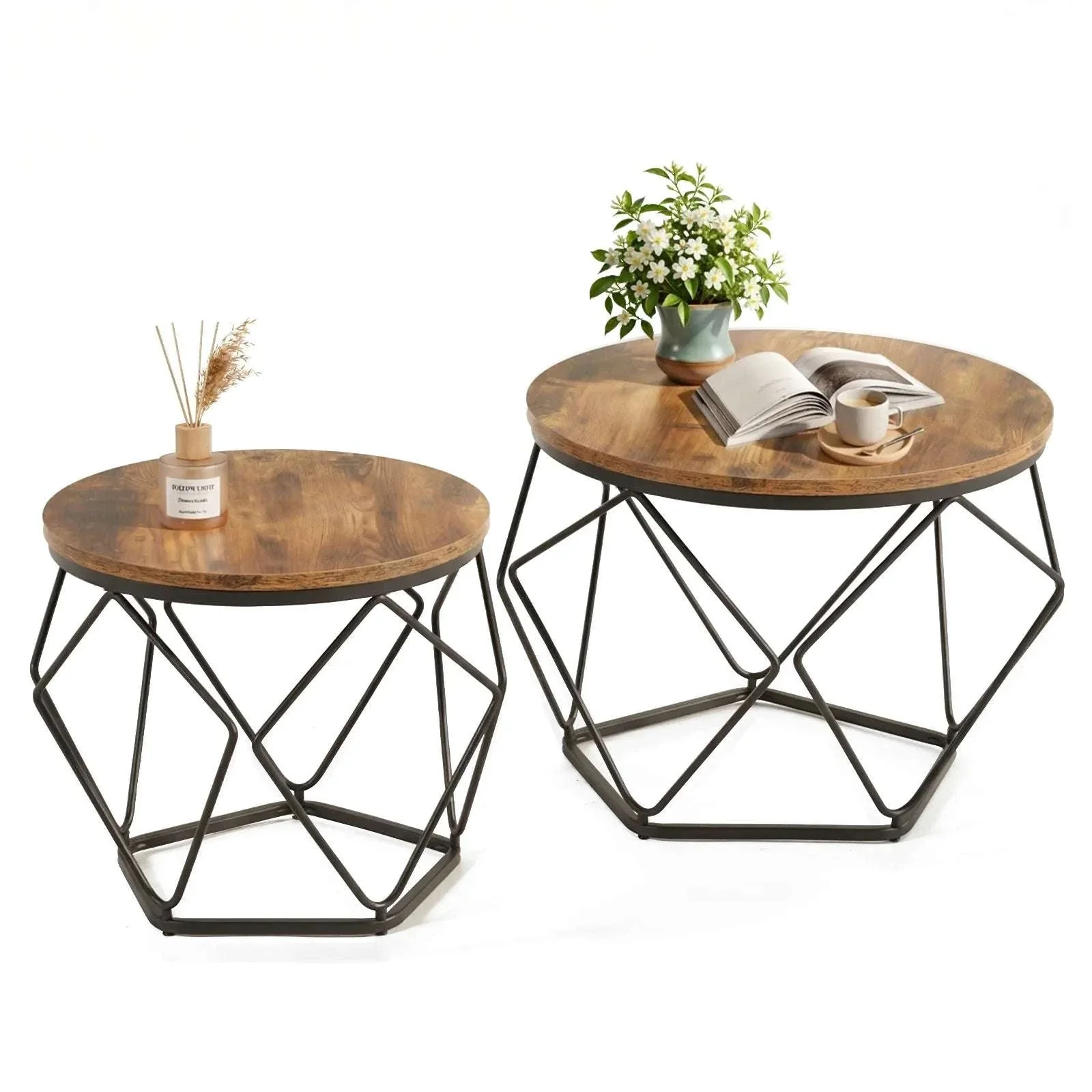 20in Round Nesting Coffee Table Set with Removable Lid Storage - Image 15