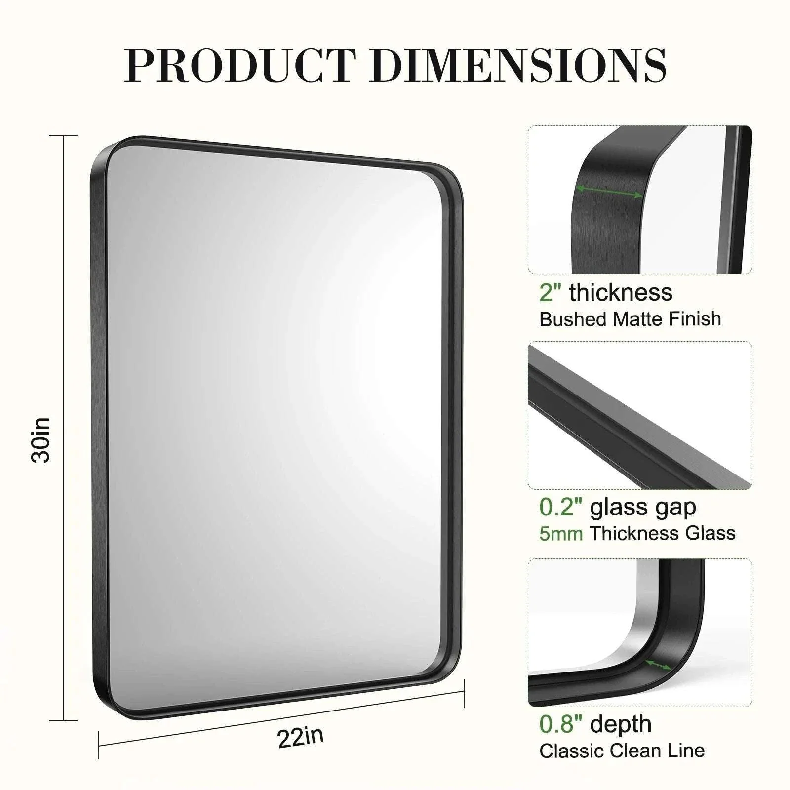24x36 Inch Matte Black Framed Wall Mirror with Tempered Glass - Image 14