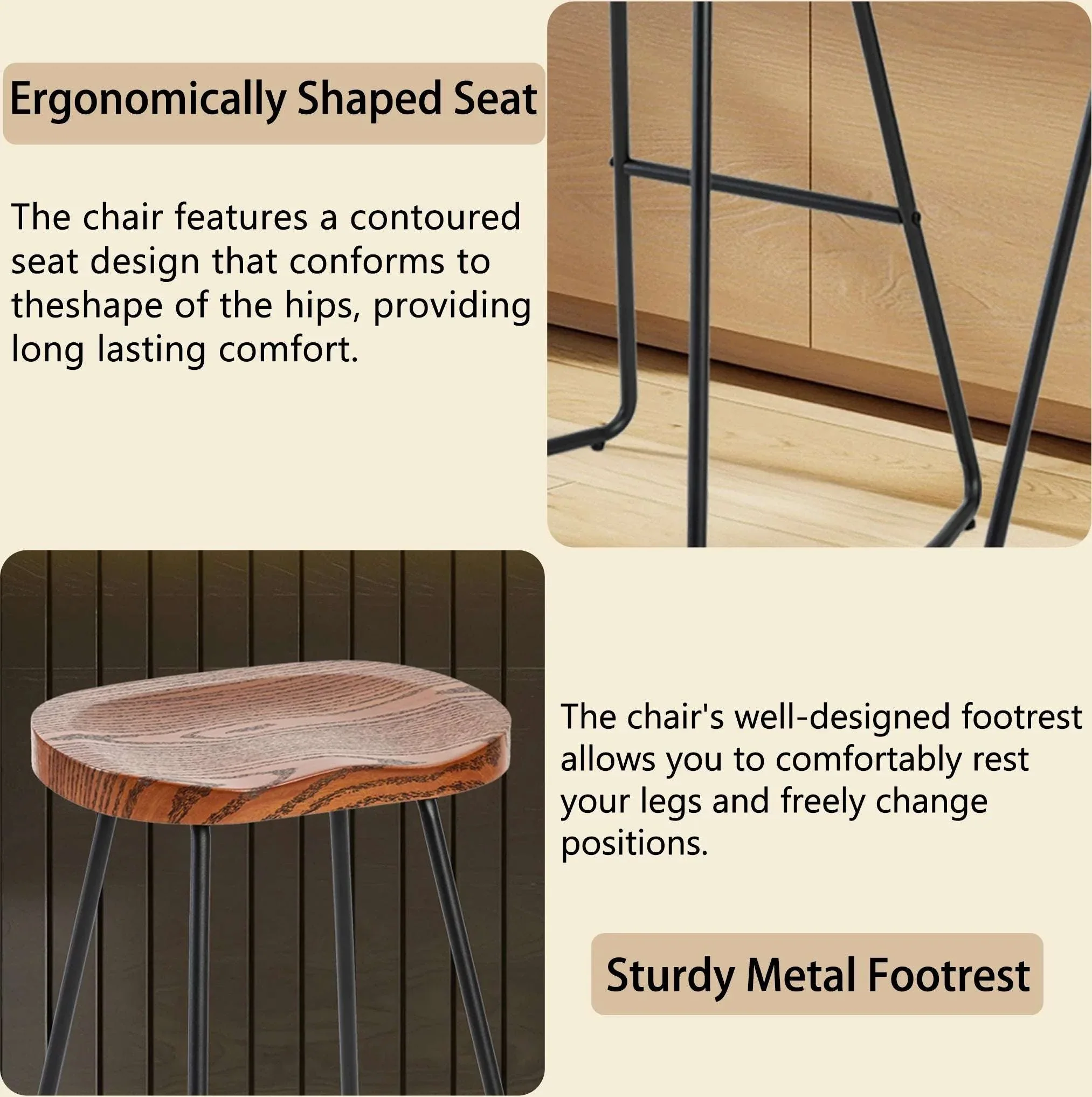 26 Inch Saddle Seat Counter Stool with Metal Legs for Kitchen Island - Image 5