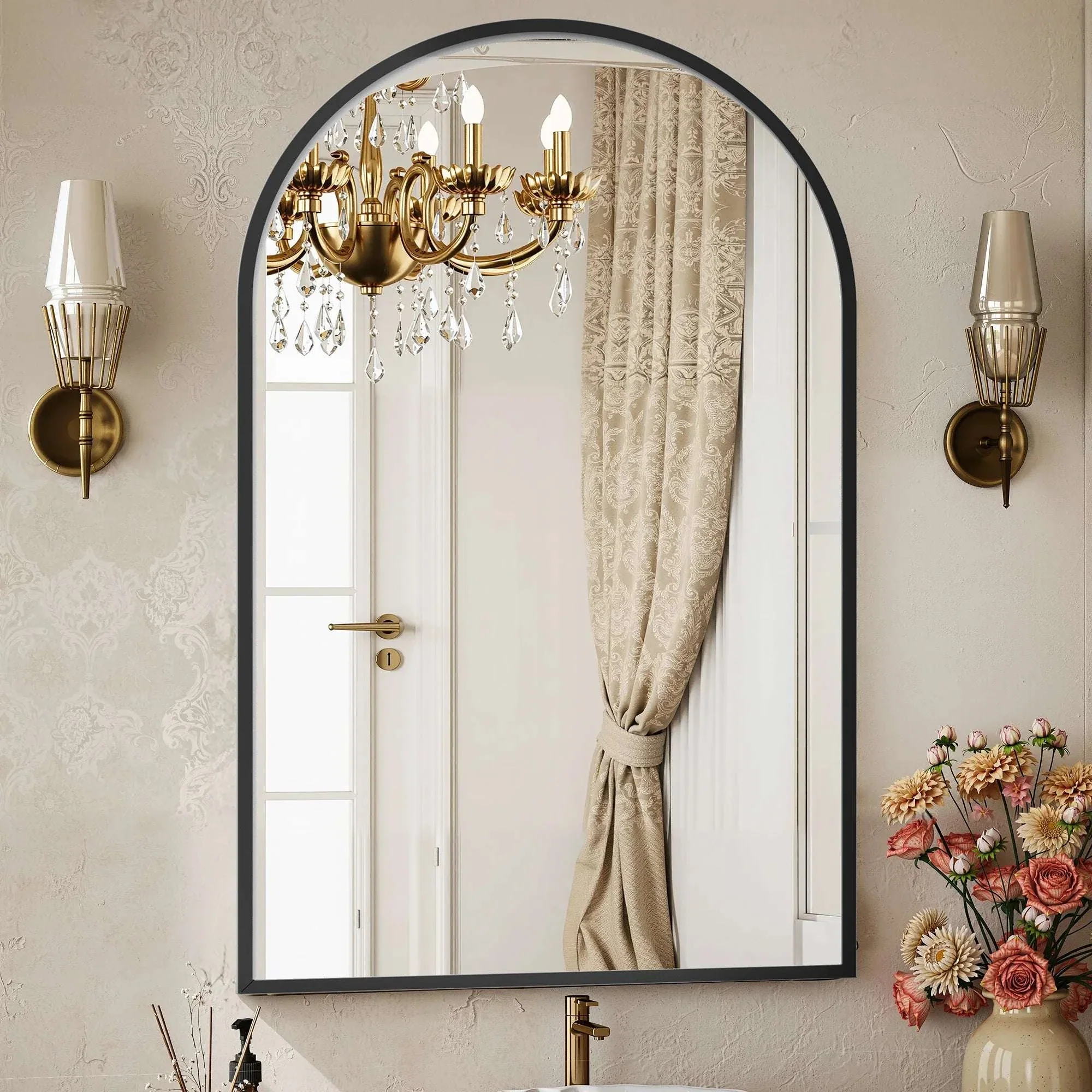 26x38 Arched Wall Mirror with Metal Frame & HD Glass
