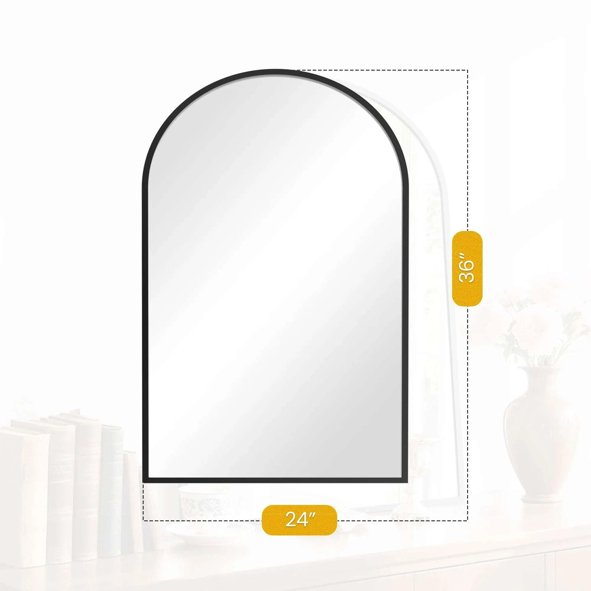 26x38 Arched Wall Mirror with Metal Frame & HD Glass - Image 10