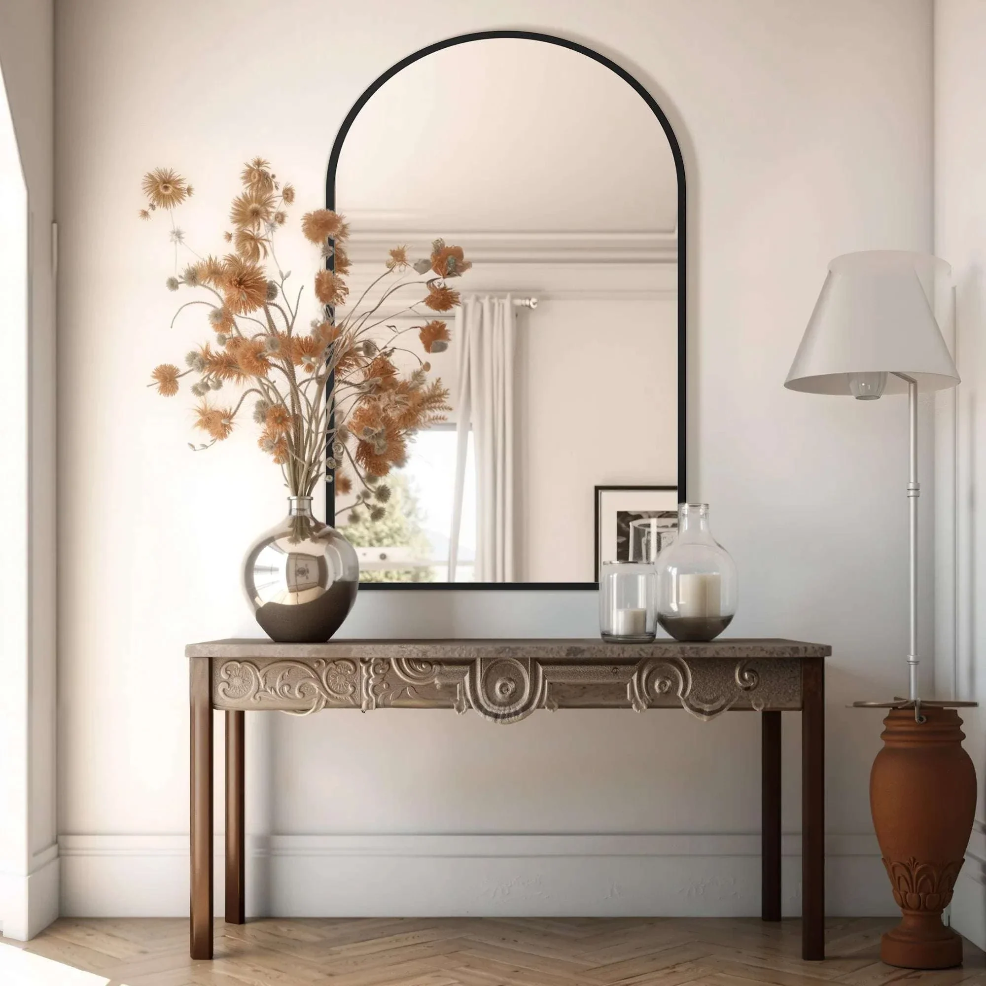 26x38 Arched Wall Mirror with Metal Frame & HD Glass - Image 2