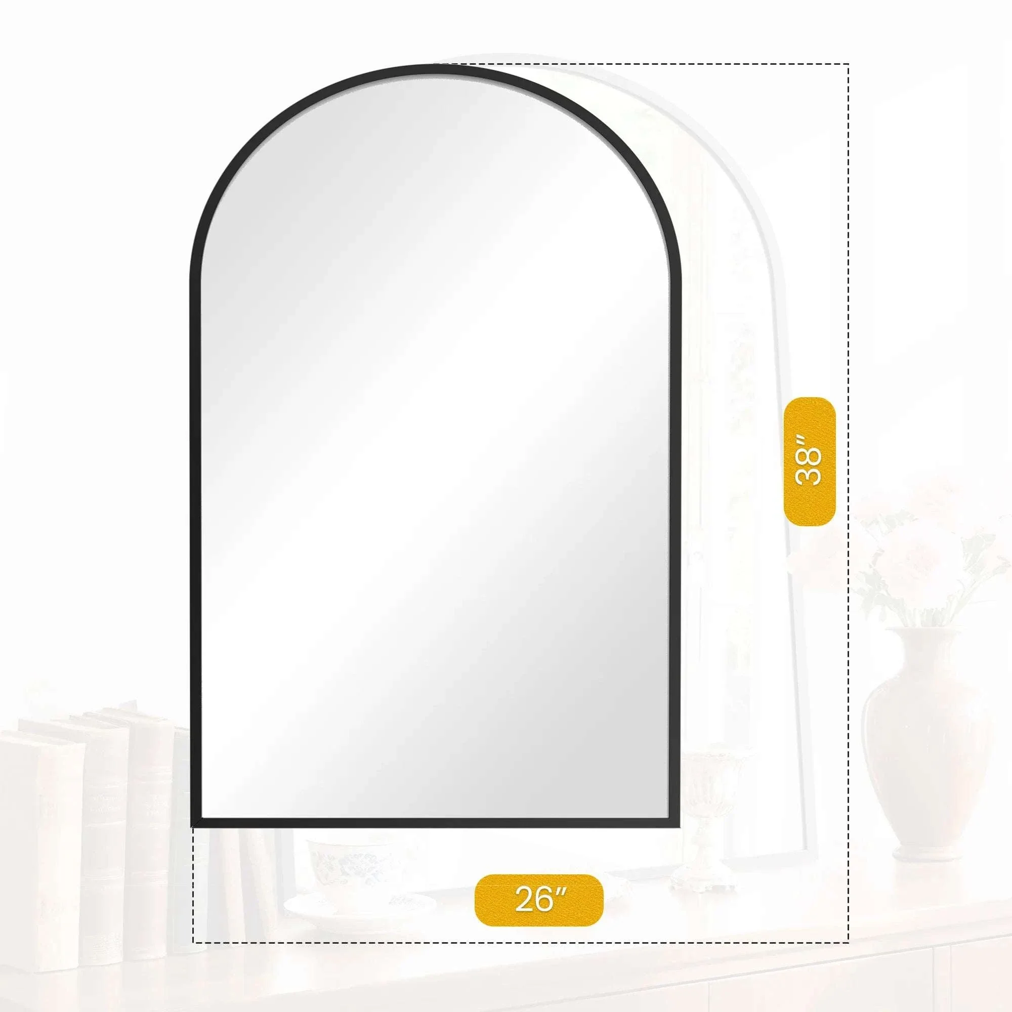 26x38 Arched Wall Mirror with Metal Frame & HD Glass - Image 6